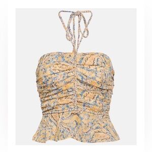 Veronica Beard Womens Arienne Yellow Blue Paisley Halter Top Sz 10 Peplum hem